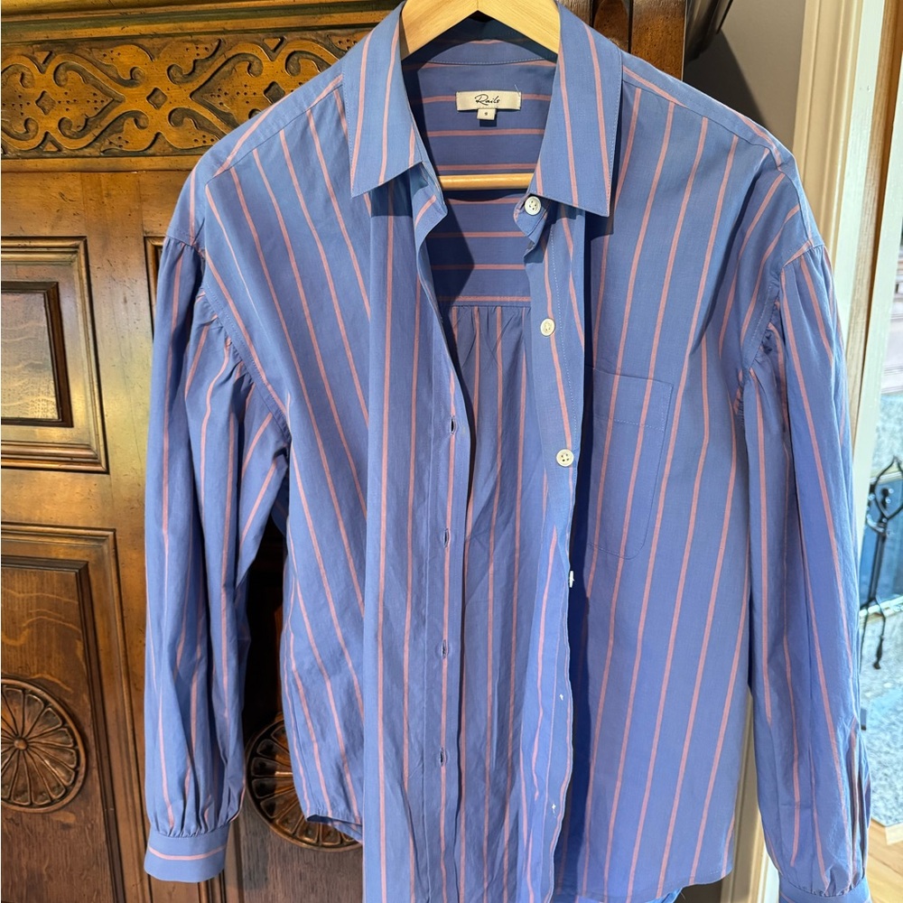 Rails Blue Shirt with Pink Stripes